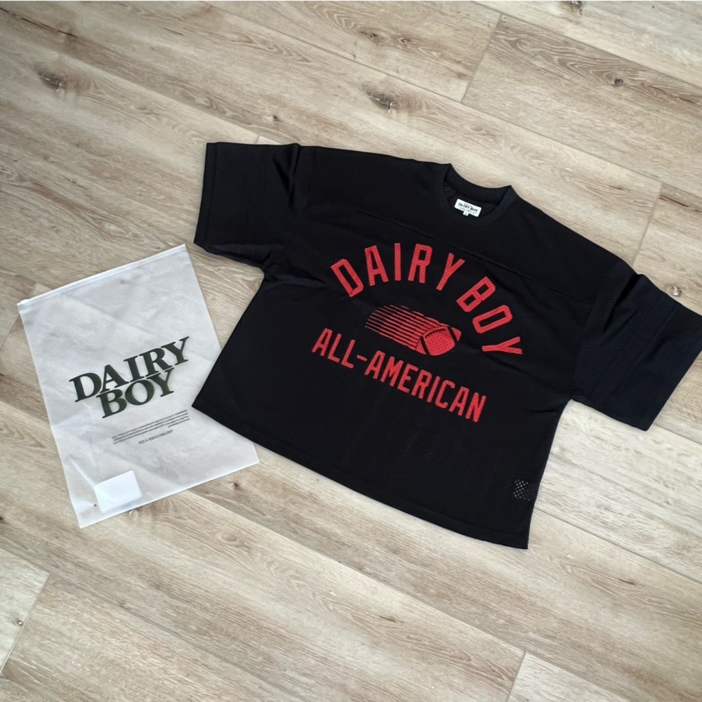 NWT Limited Edition Dairy Boy Study Break Varsity Jersey in Black / Barn Red